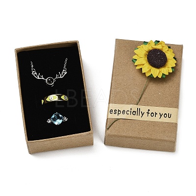 Kraft Paper Gift Boxes with Faux Sunflower Outside for Jewelry Set CON-Z011-01A-02-1