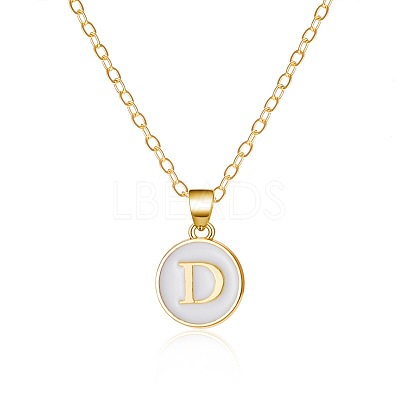 Alloy White Enamel Flat Round with Letter Pendant Necklaces FS-WG63565-04-1