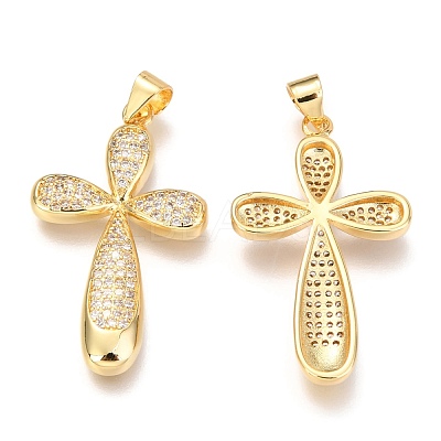 Brass Micro Pave Clear Cubic Zirconia Pendants ZIRC-O038-09G-1