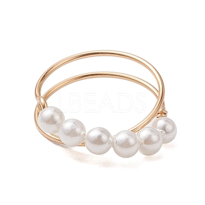 Round Shell Pearl Beaded Ring RJEW-TA00133-1