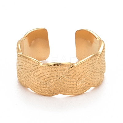Ion Plating(IP) 304 Stainless Steel Textured Open Cuff Ring for Women RJEW-C025-29G-1
