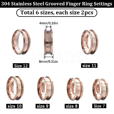 12Pcs 6 Size 304 Stainless Steel Grooved Finger Ring Settings RJEW-SC0001-04-1