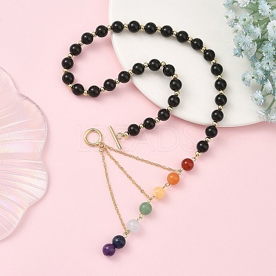 Chakra Gemstone Round Beaded Necklaces with 304 Stainless Steel OT Clasps NJEW-JN06348-1