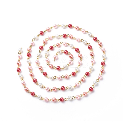 Handmade Glass Pearl Round Beaded Chains AJEW-SZ0002-40F-1