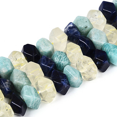 Natural Sodalite & Flower Amazonite & Lemon Quartz Beads Strands G-N358-01A-06-1