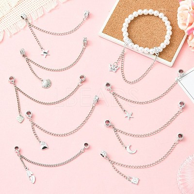 9Pcs 9 Styles Zinc Alloy European Safety Chains with Dangle Charms HJEW-CJ0001-23-1