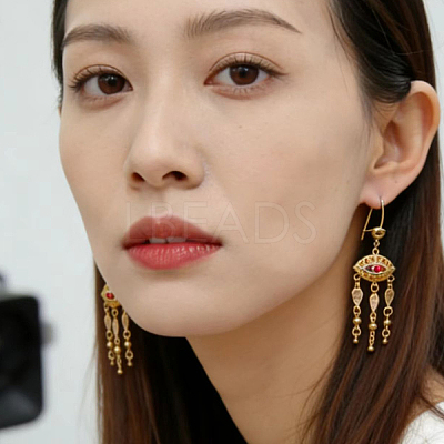 Ethnic Style Brass Micro Pave Cubic Zirconia Tassel Chandelier Earrings for Women DU1542-1