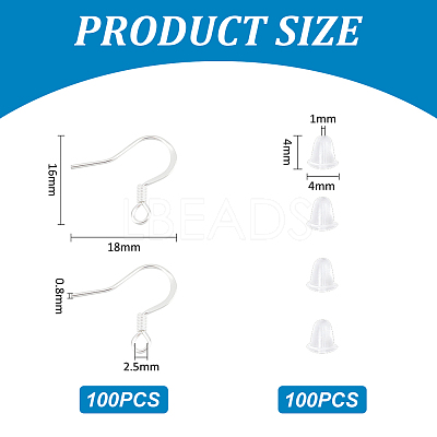 100Pcs 304 Stainless Steel Earring Hooks STAS-UN0055-13-1