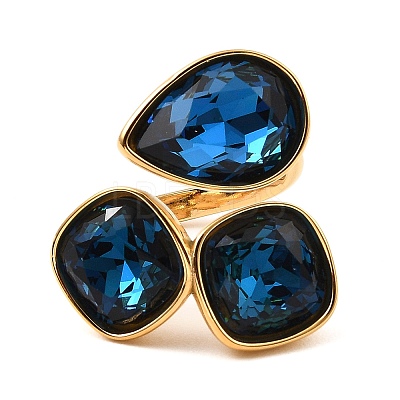Teardrop & Square Glass Open Cuff Rings RJEW-G289-01G-04-1