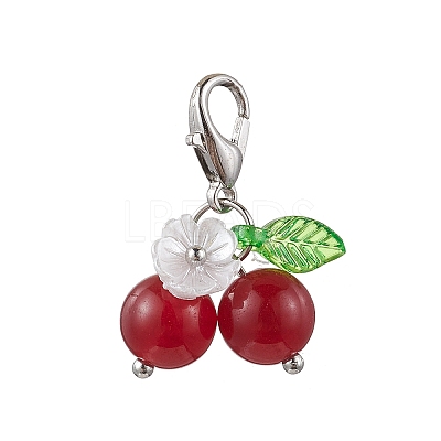 Chakra Natural Malaysia Jade & Green Jade & Chinese Jade & Dyed Yellow Jade Beads Cherry Pendant Decorations HJEW-JM02846-1