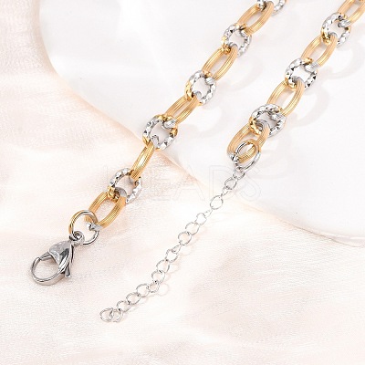 8MM Two Tone 304 Stainless Textured Oval Link Chain Necklaces SA-CBA725A-26GP-1