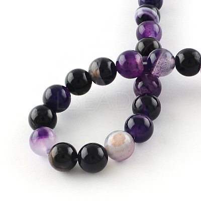 Dyed Natural Striped Agate/Banded Agate Round Bead Strands G-R342-6mm-03-1