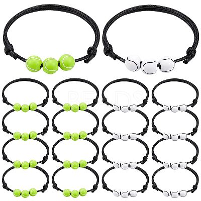 20Pcs 2 Colors Plastic Round Beaded Bracelets Set with Wax Rope BJEW-GF0001-11-1