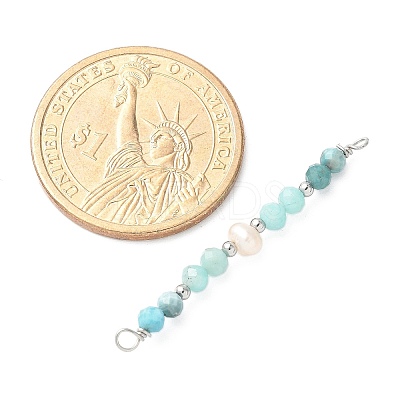 Faceted Round Natural Amazonite & Apatite & Potato Natural Cultured Freshwater Pearl Beaded Connector Charms PALLOY-JF03532-05-1