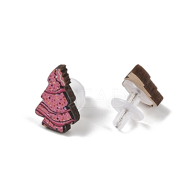Wood Stud Steel Needle Earrings EJEW-U016-04P-01-1
