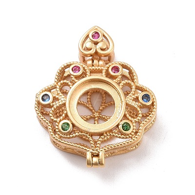 Brass Micro Pave Colorful Cubic Zirconia Locket Pendants KK-G390-29MG-1