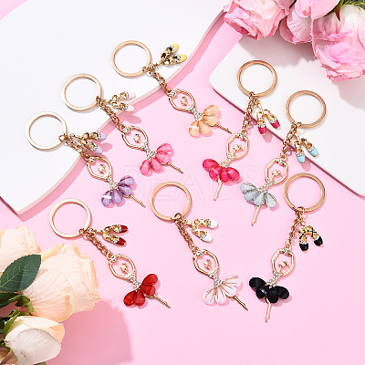 Alloy Crystal Rhinestone & Resin Ballet Dancer Girl Keychain KEYC-YW00228-01-1