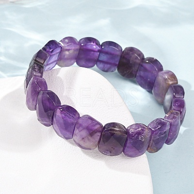 Natural Amethyst Beaded Stretch Bracelets for Unisex G-K303-01E-1
