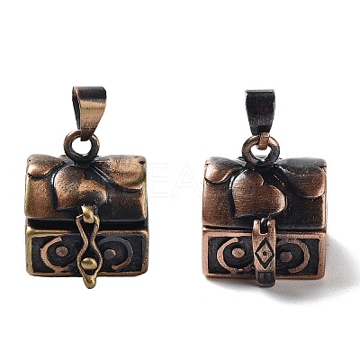 Carved Cuboid Rack Plating Brass Prayer Box Pendants KK-L101-16R-NF-1