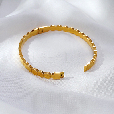 Honeycomb Hexagon 304 Stainless Steel Open Hinged Cuff Bangles for Women TF6134-1