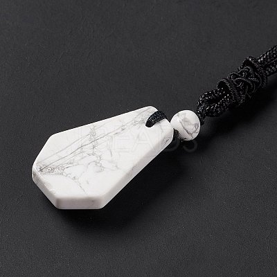 Natural Howlite Hexagon Pendant Necklace with Nylon Cord NJEW-G094-A09-1