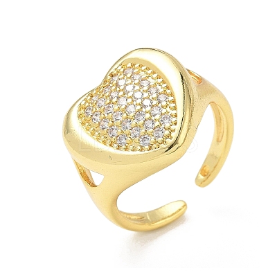 Brass Micro Pave Cubic Zirconia Cuff Open Rings for Women CU-CBA760A-13C-G-1