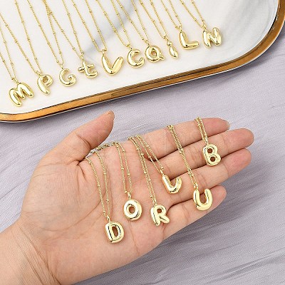 1Pc Initial Letter Brass Pendant Necklaces NJEW-YW0001-24K-1