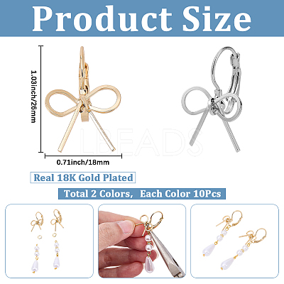 10 Pairs 2 Colors Bowknot Brass Leverback Earrings EJEW-SC0001-93-1