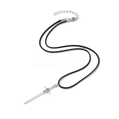 Alloy Sword Pendant Necklace with Waxed Cords X-NJEW-JN04473-1