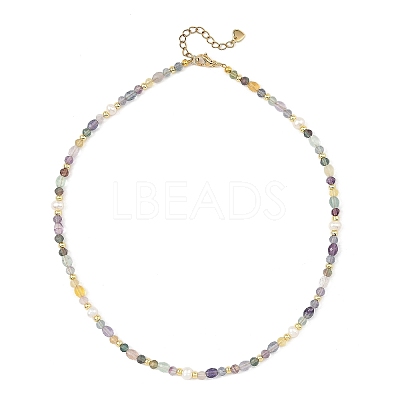 Faceted Natural Fluorite and Pearl Beaded Necklaces NJEW-JN06644-1