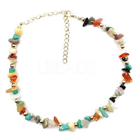 Natural & Synthetic Mixed Gemstone Chip Beaaded Necklaces PW-WG62153-02-1