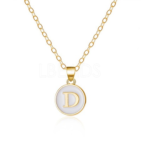 Alloy White Enamel Flat Round with Letter Pendant Necklaces FS-WG63565-04-1
