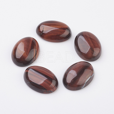 Natural Dyed & Heated Red Tiger Eye Flat Back Cabochons G-G741-18x25mm-13-1