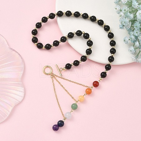 Chakra Gemstone Round Beaded Necklaces with 304 Stainless Steel OT Clasps NJEW-JN06348-1