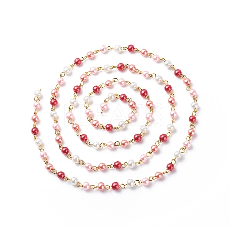 Handmade Glass Pearl Round Beaded Chains AJEW-SZ0002-40F-1