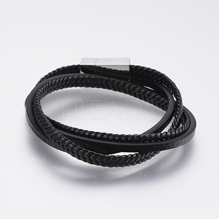 Two Loops Leather Cord Warp Bracelets BJEW-F325-04P-1