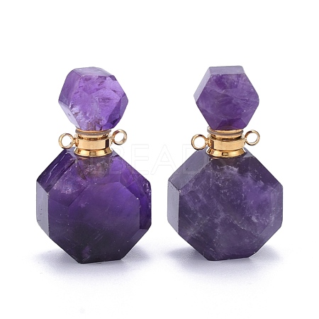 Faceted Natural Amethyst Openable Perfume Bottle Pendants G-I287-06G-C-1