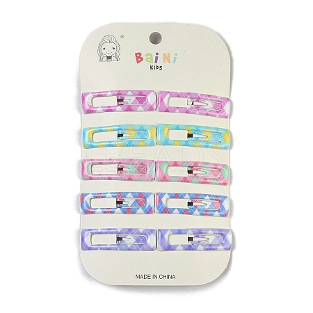 10Pcs 5 Colors Tartan Pattern Epoxy Resin Snap Hair Clip PHAR-P009-01B-1