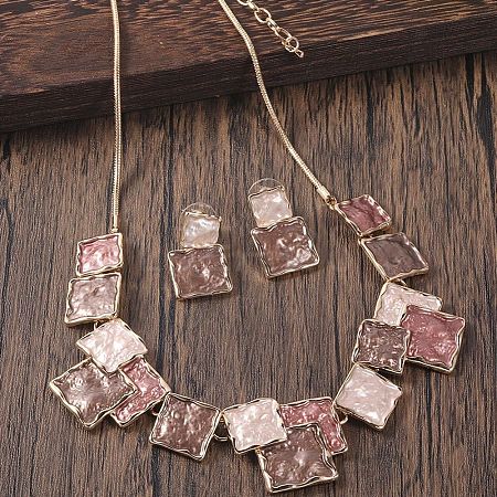 Square Zinc Alloy Enamel Pendant Necklaces & Stud Dangle Earrings Sets FS-WG2E030-01-1