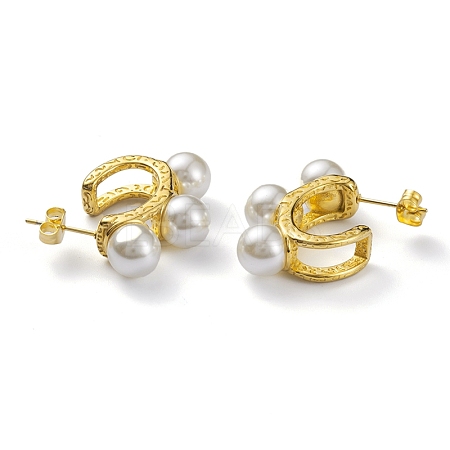 Plastic Pearl Beaded C-shape Stud Earrings EJEW-K244-02G-1