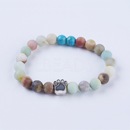 Natural Gemstone and Flower Amazonite Stretch Bracelets BJEW-K189-B07-1