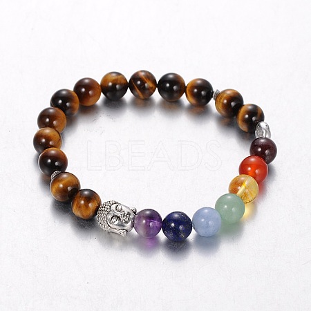 Stretch Buddhist Jewelry Multi-Color Gemstone Chakra Bracelets BJEW-JB01687-01-1