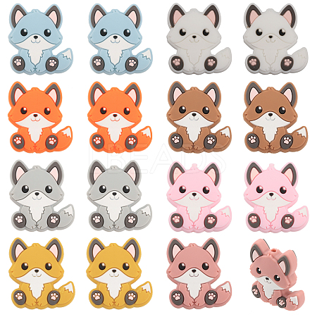 CHGCRAFT 16Pcs 8 Colors Fox Food Grade Eco-Friendly Silicone Beads SIL-CA0003-08-1