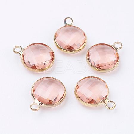 Golden Tone Brass Glass Flat Round Charms GLAA-M003-A-16G-1