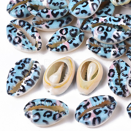 Printed Natural Cowrie Shell Beads SSHEL-R047-01-B05-1