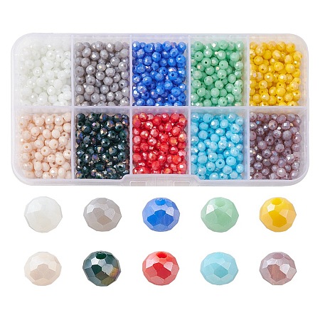 1000Pcs 10 Colors Electroplate Glass Beads Strands EGLA-YW0003-05-1