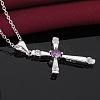 Silver Color Plated Brass Cubic Zirconia Cross Pendant Necklaces NJEW-BB09493-4