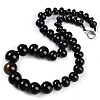 Natural Dyed & Heated Black Agate Rondelle Graduated Beaded Necklaces for Women Men NJEW-K388-02D-1