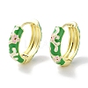 Real 18K Gold Plated Brass Enamel Flower Print Hoop Earrings for Women EJEW-L269-118G-2