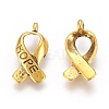 Breast Cancer Awareness Ribbon Carved Word Hope Tibetan Style Alloy Message Pendants TIBEP-S278-AG-FF-1